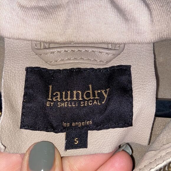 Laundry By Shelli Segal Leather Full Zip Jacket Coat Biege Tan Cream woman’s S - Picture 3 of 6
